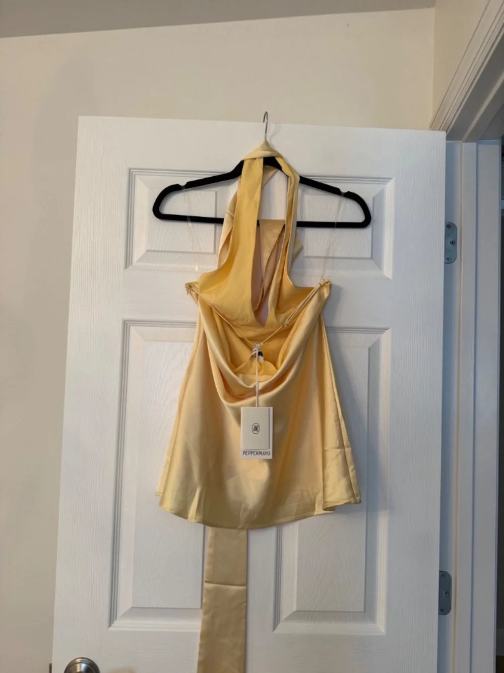 Peppermayo Alicia Satin Halter Mini Dress - Pastel Yellow
